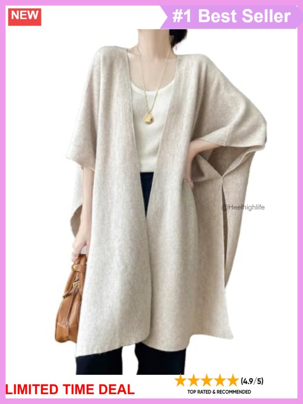 Merino Wool Knitted Shawl Wrap Poncho Cape Cardigan One Size